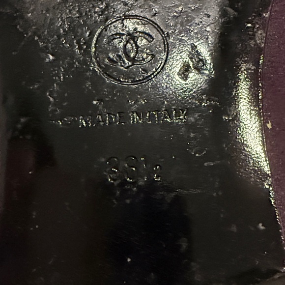 CHANEL Women's Black lamb skin toe and Dark Purple Metallic Suede Flats - Picture 9 of 12